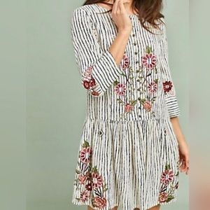 Anthropologie Pansy Embroidered Drop-Waist Dress